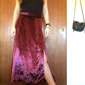 Free People burgundy velvet midi skirt with slit